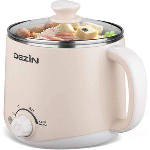 Electric Hot Pot, Stainless Steel Mini Pot with Power Adjustment 1.6L, Beige